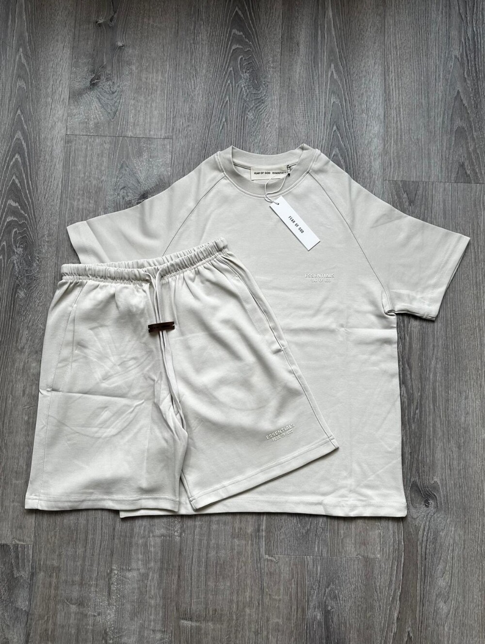 Fear of God Essentials Men's Cream T-Shirt & Shorts Set- Size L